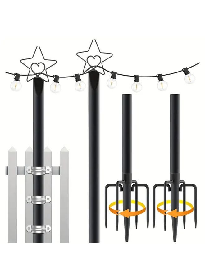 2 Pack 10ft Heavy Duty Outdoor String Light Poles Adjustable Height No Electricity - Image 1