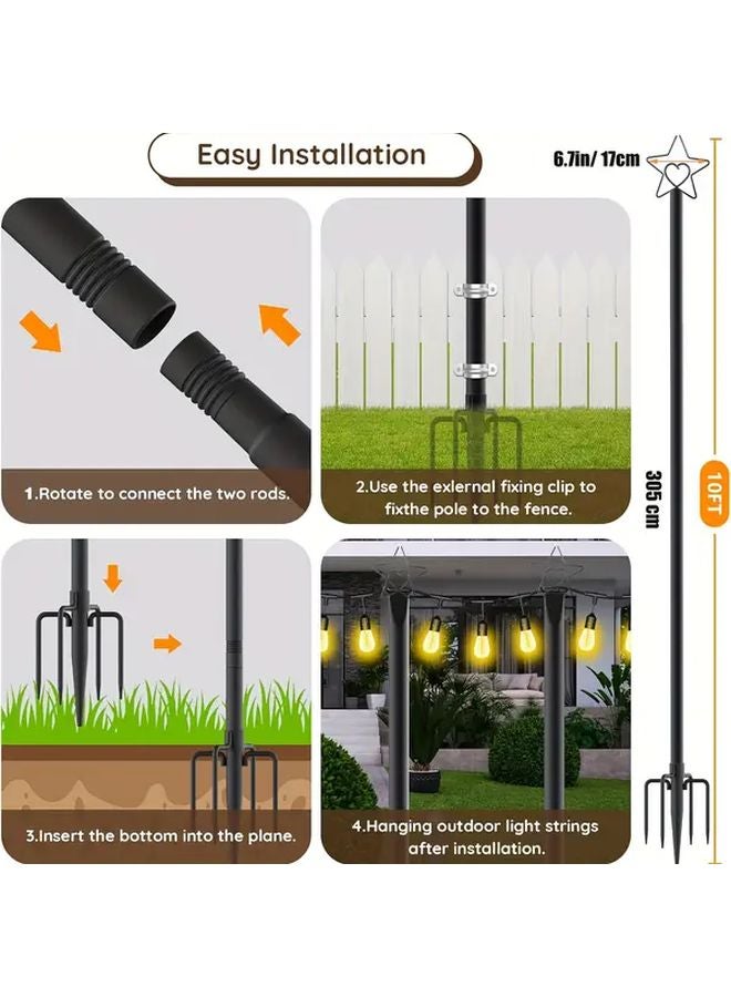 2 Pack 10ft Heavy Duty Outdoor String Light Poles Adjustable Height No Electricity - Image 4