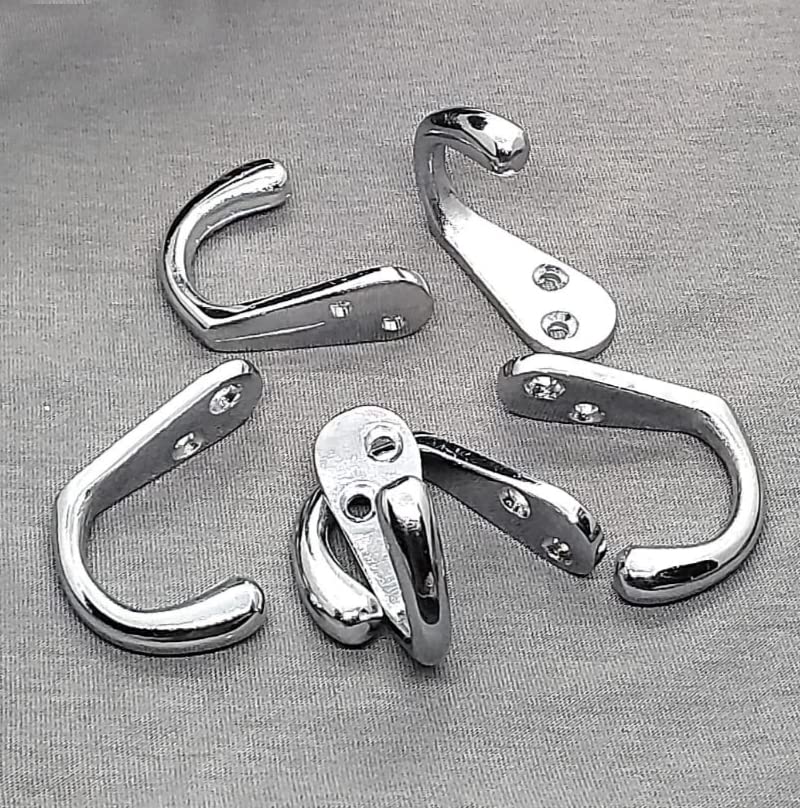 FAPBADRI Multipurpose Hooks, Used to Hang Clothes, Bags, Coats, Curtain Hold Backs, Keys, Silver Colour, Material - White Metal, Screws and Wallplugs Included, Pack of 2 Pieces - Image 2