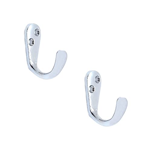 FAPBADRI Multipurpose Hooks, Used to Hang Clothes, Bags, Coats, Curtain Hold Backs, Keys, Silver Colour, Material - White Metal, Screws and Wallplugs Included, Pack of 2 Pieces - Image 1