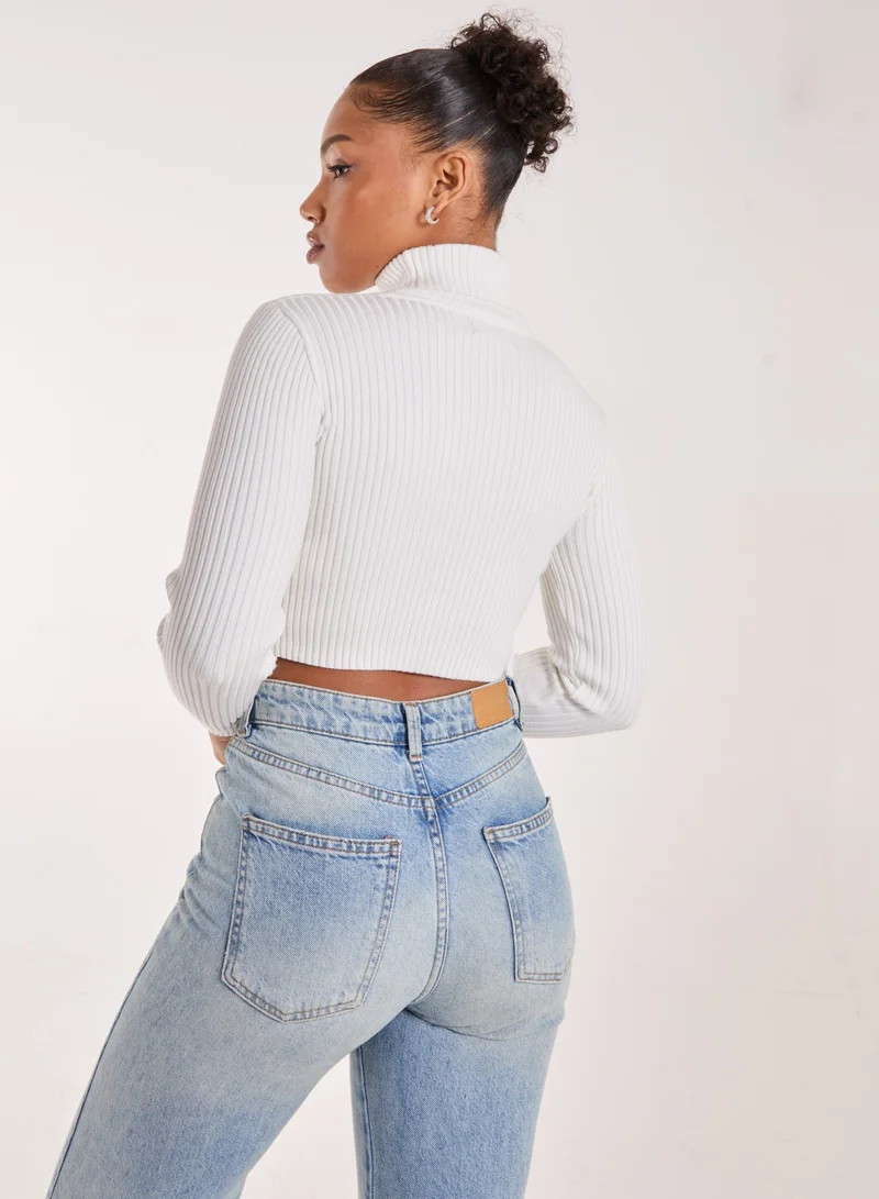 Pink Vanilla Ribbed Roll Neck Jumper With Cut Out Detail