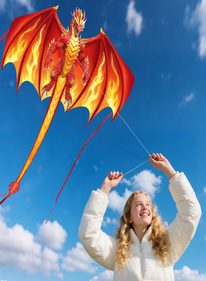 YFAFENGS Large Red Fire Dragon Kite for Kids & Adults Easy to Fly Kite, Perfect for Holiday Fun, Outdoor Activities, Beach & Park Play, Ideal Gift for Dragon Lovers on Christmas/Birthday - Image 4