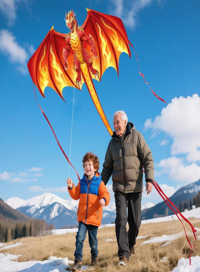 YFAFENGS Large Red Fire Dragon Kite for Kids & Adults Easy to Fly Kite, Perfect for Holiday Fun, Outdoor Activities, Beach & Park Play, Ideal Gift for Dragon Lovers on Christmas/Birthday - Image 5