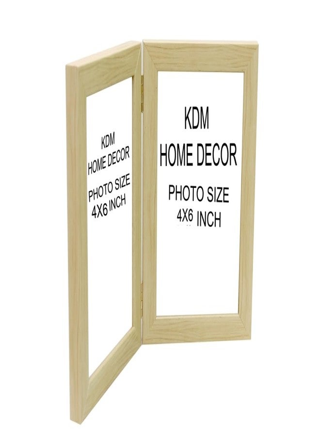 KDM HOME DECOR إطار صور مشترك للزوجين من KDM HOME DECOR، مقاس 4×6 بوصة، مصنوع من الخشب الصناعي المرن والزجاج (أكريليك)، قابل للطي، يُوضع على الطاولة (يتسع لصورتين مقاس 4×6 بوصة)، لون الخشب الطبيعي - Image 5
