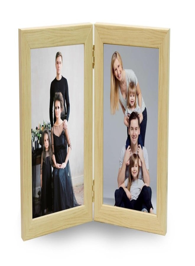 KDM HOME DECOR إطار صور مشترك للزوجين من KDM HOME DECOR، مقاس 4×6 بوصة، مصنوع من الخشب الصناعي المرن والزجاج (أكريليك)، قابل للطي، يُوضع على الطاولة (يتسع لصورتين مقاس 4×6 بوصة)، لون الخشب الطبيعي - Image 2