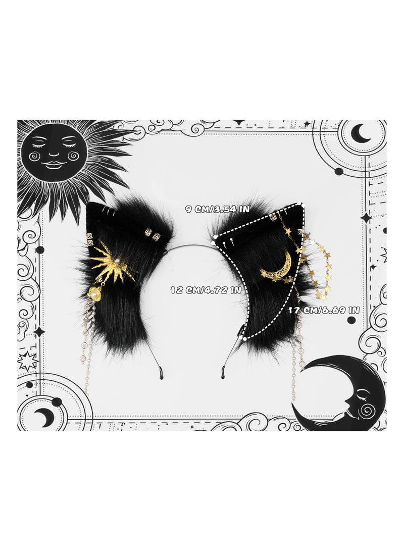 Cat Ears Headwear, Handmade Animal Faux Fur Headwear, Adjustable Headband for Cosplay, Party Costume Accessory for Women  Kids, Black Color - Image 3
