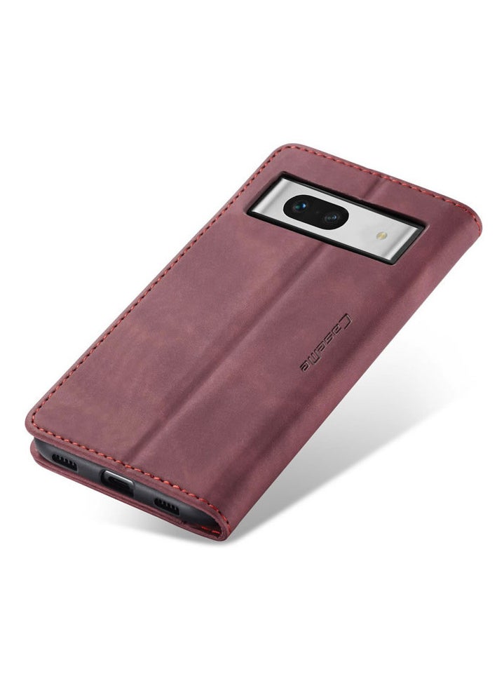 CaseMe - CaseMe Google Pixel 7A Case Wallet, for Google Pixel 7A Wallet Case Book Folding Flip Folio Case with Magnetic Kickstand Card Slots Protective Cover - Wine - Image 1