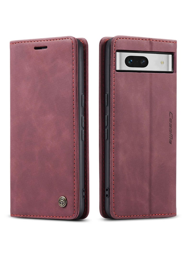 CaseMe - CaseMe Google Pixel 7A Case Wallet, for Google Pixel 7A Wallet Case Book Folding Flip Folio Case with Magnetic Kickstand Card Slots Protective Cover - Wine - Image 1