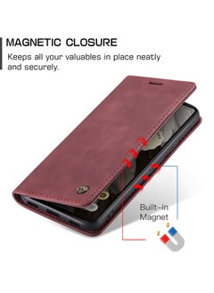 CaseMe CaseMe Google Pixel 7A Case Wallet, for Google Pixel 7A Wallet Case Book Folding Flip Folio Case with Magnetic Kickstand Card Slots Protective Cover - Wine  - Image 4