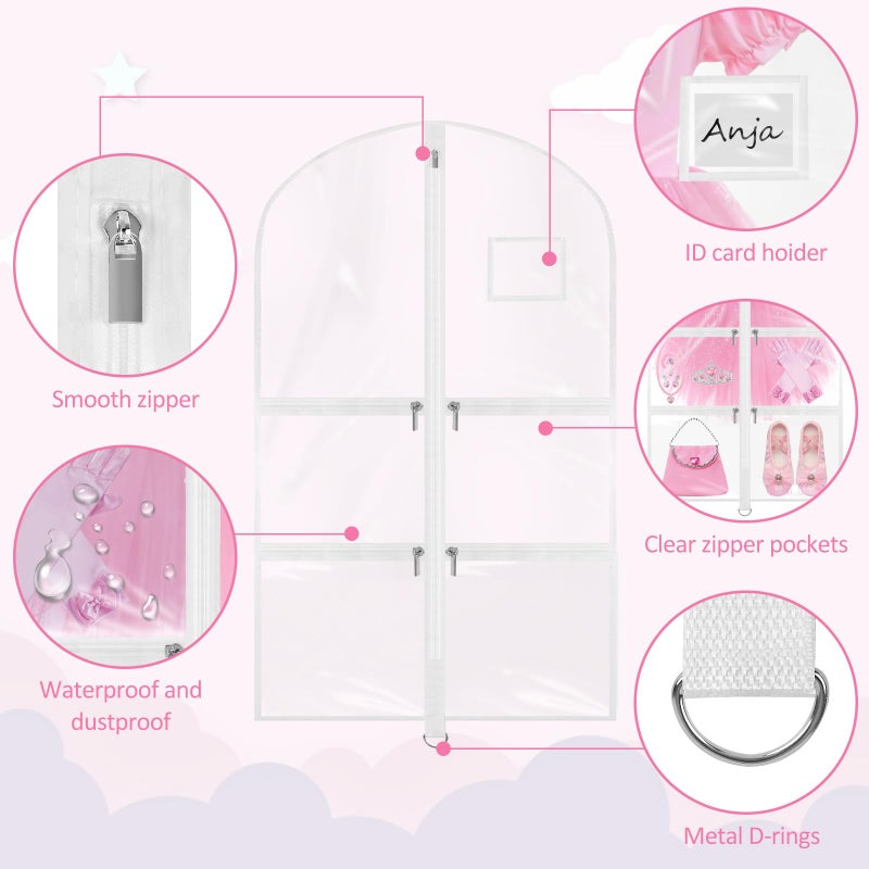 Wsaeig Garment Bags for Dance Costumes - 40 Inch Clear PVC with 5 Zipper Pockets (3 Pack, White) - Kids Dance Garment Bag for Dancers, Hanging Clothes Storage, Competitions & Travel (â€ŽClear White) - Image 4