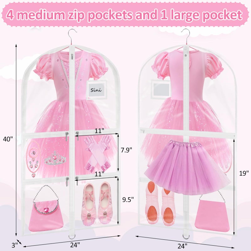 Wsaeig Garment Bags for Dance Costumes - 40 Inch Clear PVC with 5 Zipper Pockets (3 Pack, White) - Kids Dance Garment Bag for Dancers, Hanging Clothes Storage, Competitions & Travel (â€ŽClear White) - Image 5