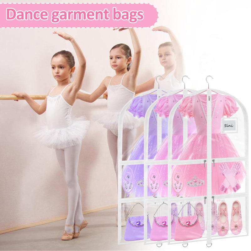 Wsaeig Garment Bags for Dance Costumes - 40 Inch Clear PVC with 5 Zipper Pockets (3 Pack, White) - Kids Dance Garment Bag for Dancers, Hanging Clothes Storage, Competitions & Travel (â€ŽClear White) - Image 2