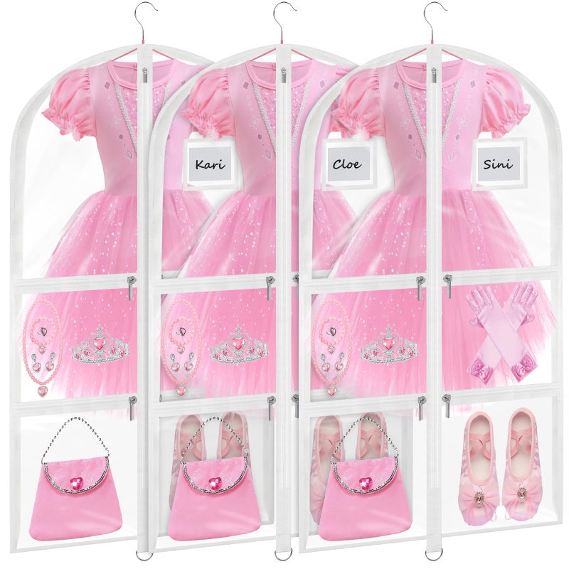 Wsaeig Garment Bags for Dance Costumes - 40 Inch Clear PVC with 5 Zipper Pockets (3 Pack, White) - Kids Dance Garment Bag for Dancers, Hanging Clothes Storage, Competitions & Travel (â€ŽClear White) - Image 1