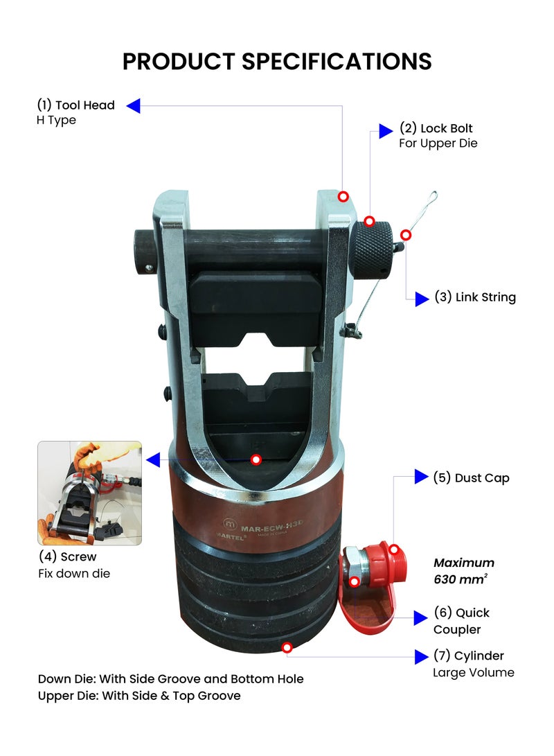 Hydraulic Crimping Head with Complete Die Set (150-630 mm²)