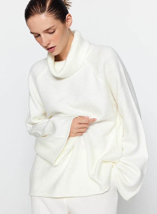 trendyol Ecru Soft Textured Turtleneck Knitwear Sweater TWOAW24KZ00426 - Image 1