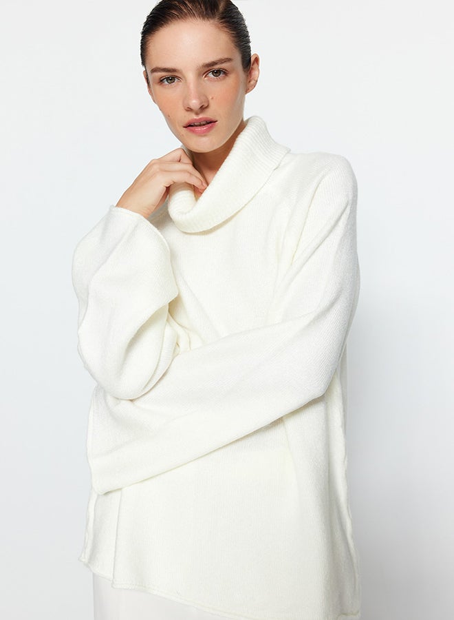 trendyol Ecru Soft Textured Turtleneck Knitwear Sweater TWOAW24KZ00426 - Image 2