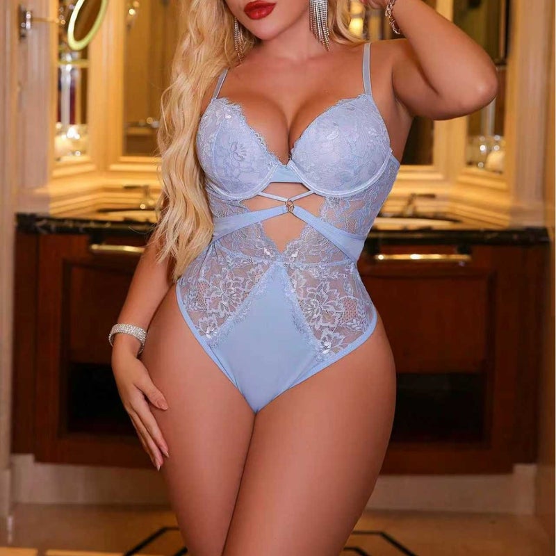 بدلة جسم مثيرة - شكل لباس داخلي من الدانتيل المفرغ للقوام الممتلئة - Image 1