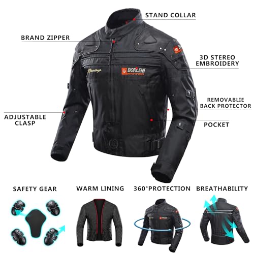 BORLENI Motorcycle Jacket Motorbike Riding Jacket Windproof Motorcycle Full Body Protective Gear CE Armor All Season - Image 4