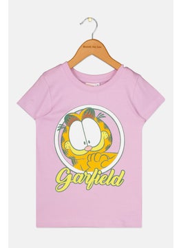 Toddlers Girl Round Neck Short Sleeve Garfield Top, Lavender