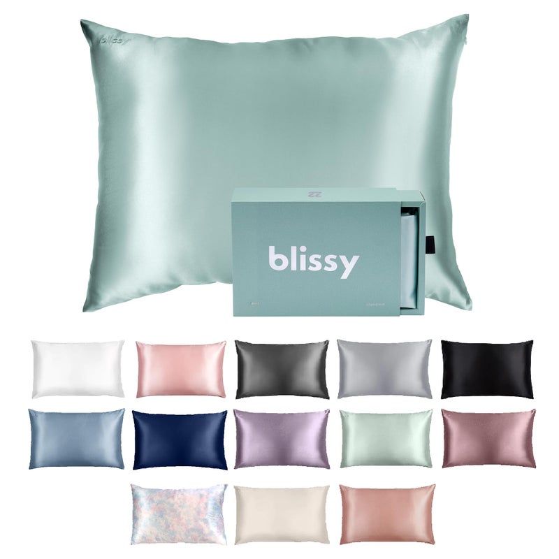 Blissy Silk Pillowcase  100 Pure Mulberry Silk  22 Momme 6A HighGrade Fibers  Silk Pillow Cover for Hair  Skin  Regular Queen  King Mint Queen