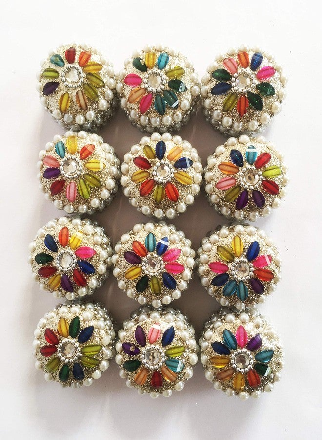 SM Creations صندوق مجوهرات مزخرف من SM Creations (6 سم × 6 سم × 3 سم، عبوة من 12 قطعة) صندوق زينة مزخرف، سندور دابي، كومكوم داني، صندوق مصنوع يدويًا (فضي، متعدد الألوان) - Image 2