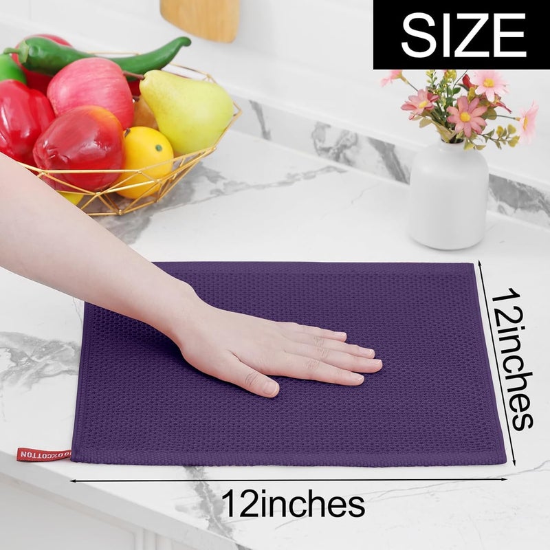 Homaxy 100% Cotton Waffle Weave Kitchen Dish Cloths, Ultra Soft Absorbent Quick Drying Dish Towels, 12 x 12 Inches, 8-Pack, Eggplant - Image 5