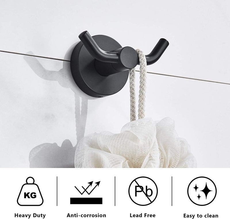 iSTAR Black Bathroom Hooks for Towels | Modern Double Robe & Towel Hook - Ideal as Bathroom Towel Holder, Shower Wall or Kitchen Hand Towel Holder - Image 2