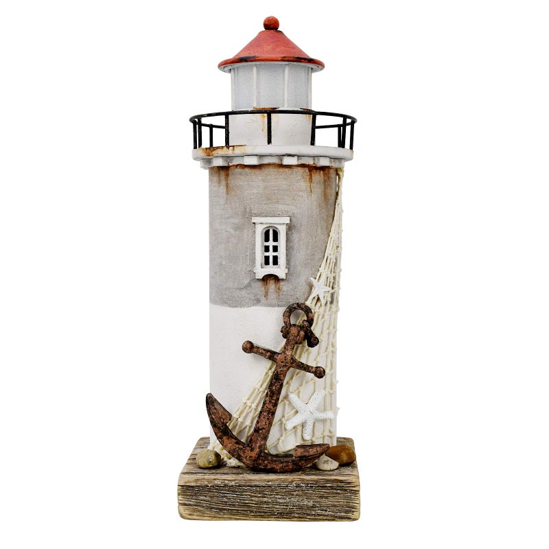 Wooden Lighthouse With Light  Rustic Nautical Ocean Sea Beach Themed Decoration Handcrafted Tabletop Home and Bathroom Decor 114H