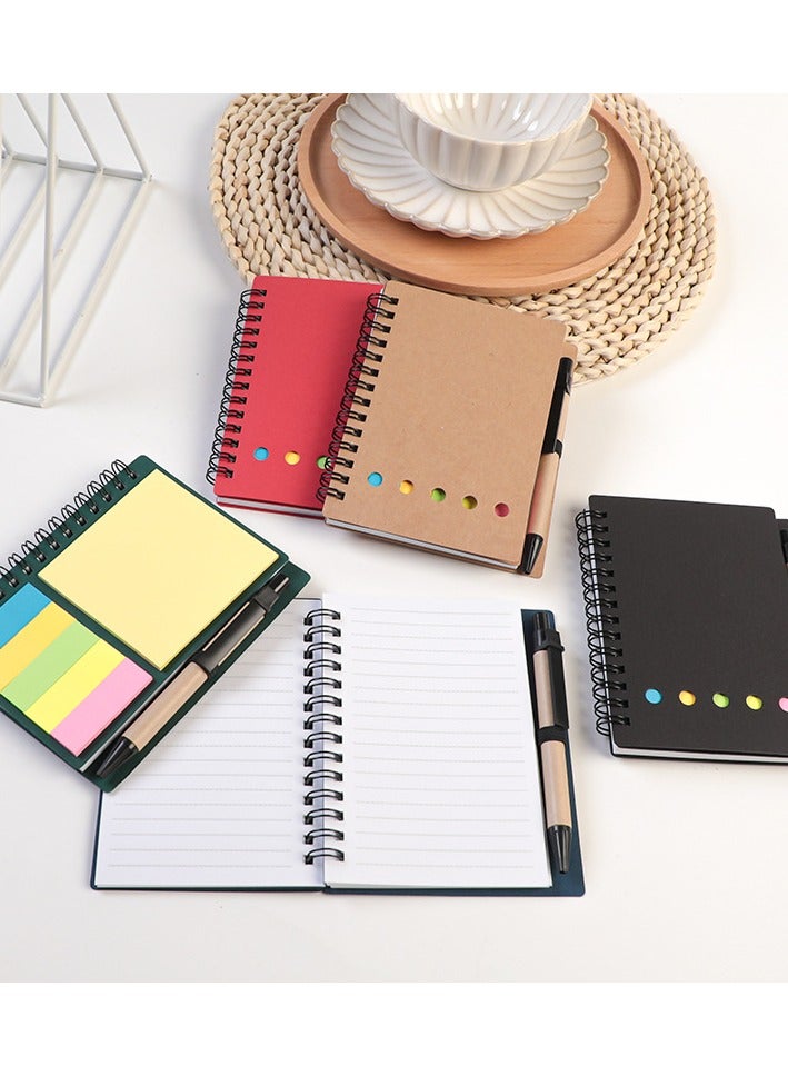 كيلا دفتر ملاحظات حلزوني مع قلم وحامل أقلام، وملاحظات لاصقة، وعلامات صفحات، وعلامة فهرس ملونة، بغلاف ورقي كرافت 4.73 × 5.9 بوصة، دفتر ملاحظات صغير للجيب (5 ألوان: أسود/أحمر/بني/أزرق/أخضر، عبوة من 5 قطع) - Image 2
