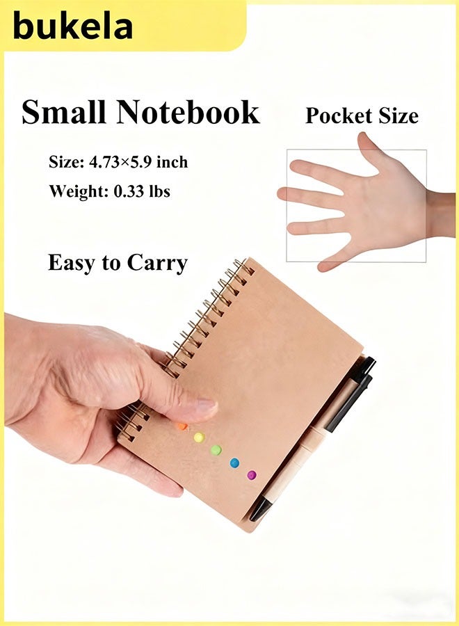 كيلا دفتر ملاحظات حلزوني مع قلم وحامل أقلام، وملاحظات لاصقة، وعلامات صفحات، وعلامة فهرس ملونة، بغلاف ورقي كرافت 4.73 × 5.9 بوصة، دفتر ملاحظات صغير للجيب (5 ألوان: أسود/أحمر/بني/أزرق/أخضر، عبوة من 5 قطع) - Image 5