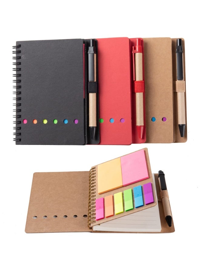 كيلا دفتر ملاحظات حلزوني مع قلم وحامل أقلام، وملاحظات لاصقة، وعلامات صفحات، وعلامة فهرس ملونة، بغلاف ورقي كرافت 4.73 × 5.9 بوصة، دفتر ملاحظات صغير للجيب (5 ألوان: أسود/أحمر/بني/أزرق/أخضر، عبوة من 5 قطع) - Image 3