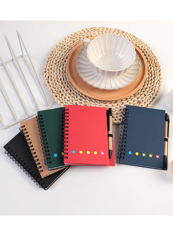 كيلا دفتر ملاحظات حلزوني مع قلم وحامل أقلام، وملاحظات لاصقة، وعلامات صفحات، وعلامة فهرس ملونة، بغلاف ورقي كرافت 4.73 × 5.9 بوصة، دفتر ملاحظات صغير للجيب (5 ألوان: أسود/أحمر/بني/أزرق/أخضر، عبوة من 5 قطع) - Image 4