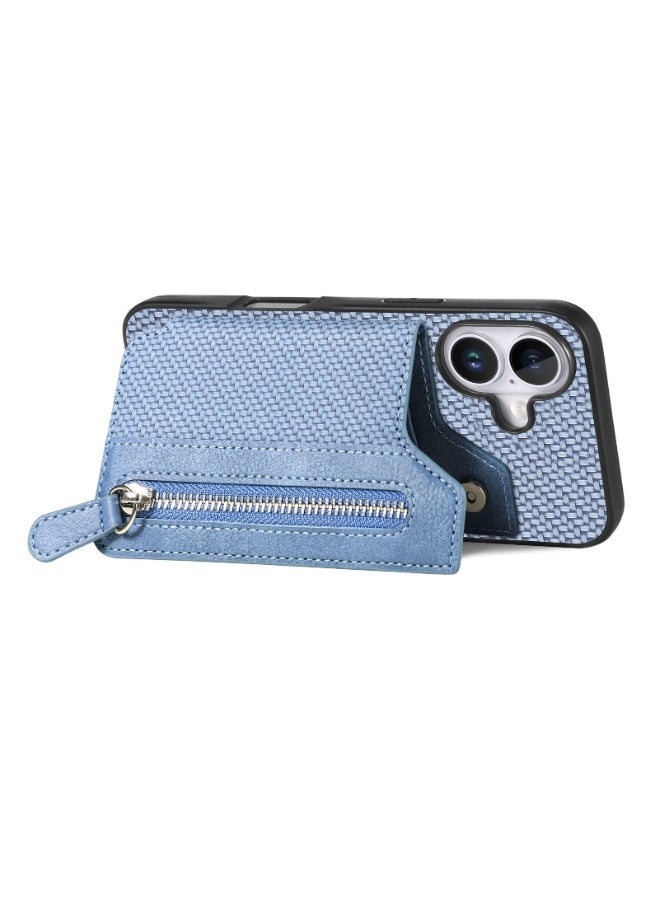 عام غطاء آيفون 16 - غطاء محفظة من جلد PU مطبع بألياف كربونية | فتحات بطاقات ائتمان في الظهر 【حامل سيارة】 أزرار مغناطيسية، غطاء فلبي للنساء - Image 3