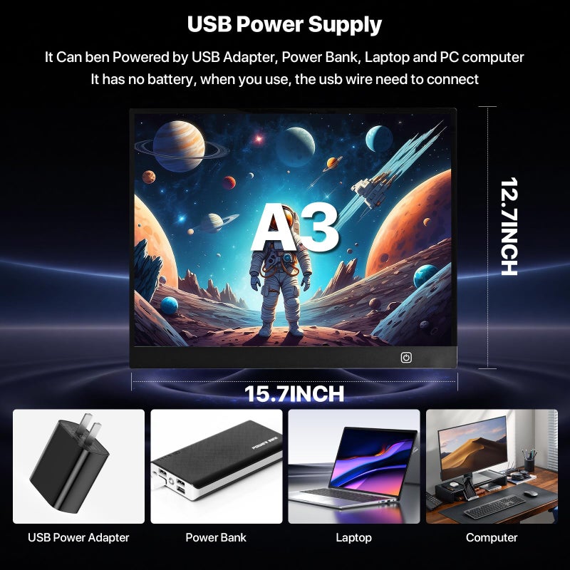 WELLFAR A3 LED Light Box for Tracing and Drawing - Ultra Thin Adjustable Light Table, USB Trace Light UP Pad Screen, Small Copy Board Tracer for Kids Artists, Sketching, Stenciling, and Art Crafting. - Image 2
