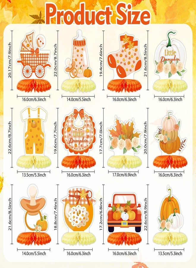 ZCPTZ 12Pcs Fall Baby Shower Honeycomb Centerpieces Orange and Light Yellow Pumpkin Honeycomb Table Decorations for Little Pumpkin Baby Shower, Thanksgiving, Birthday, Gender Reveal, Autumn Party - Image 2