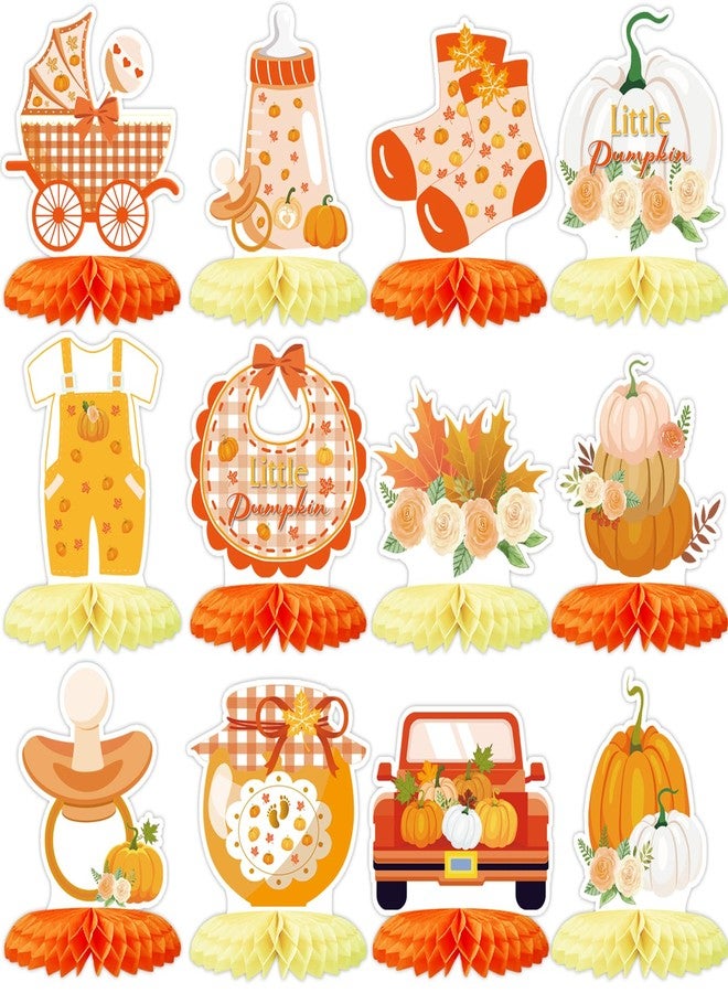 ZCPTZ 12Pcs Fall Baby Shower Honeycomb Centerpieces Orange and Light Yellow Pumpkin Honeycomb Table Decorations for Little Pumpkin Baby Shower, Thanksgiving, Birthday, Gender Reveal, Autumn Party - Image 1