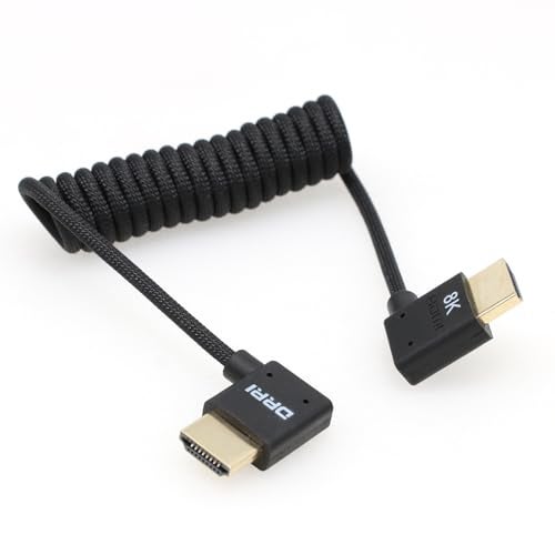 DRRI 8K/60Hz 4K/120Hz HDMI 2.1 Braided Cable for Sony FX3 FX30 A7R-V FS700U,Z Cam,Panasonic Lumix S5I S5iiX Camera BMPCC4K Atomos Ninja V / BM5 Monitors Left Right Angle Coiled - Image 1