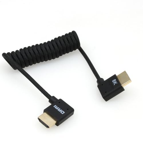 DRRI 8K/60Hz 4K/120Hz HDMI 2.1 Braided Cable for Sony FX3 FX30 A7R-V FS700U,Z Cam,Panasonic Lumix S5I S5iiX Camera BMPCC4K Atomos Ninja V / BM5 Monitors Left Right Angle Coiled - Image 3