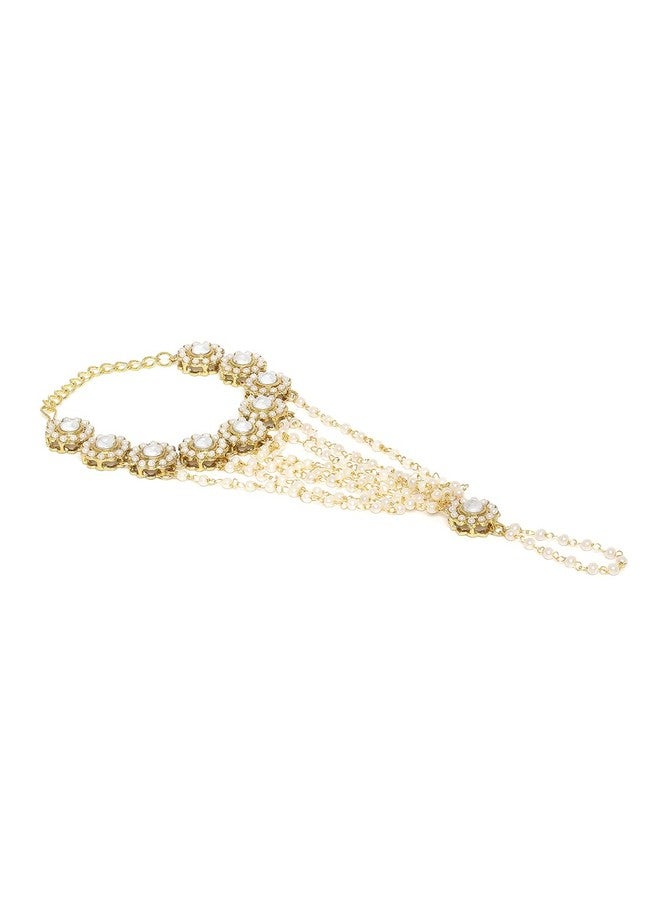 fabula Jewellery Gold Tone Kundan Floral Ethnic Hathphool Bracelet with Ring For Women & Girls Stylish Latest (BDP22_AMR3) - Image 1