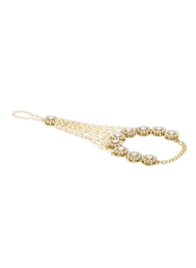 fabula Jewellery Gold Tone Kundan Floral Ethnic Hathphool Bracelet with Ring For Women & Girls Stylish Latest (BDP22_AMR3) - Image 3