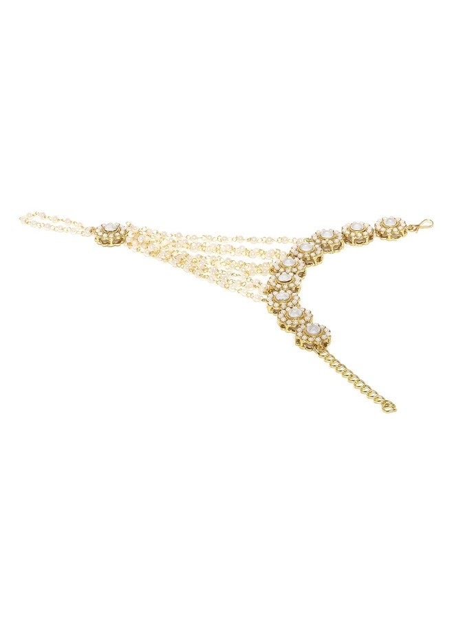 fabula Jewellery Gold Tone Kundan Floral Ethnic Hathphool Bracelet with Ring For Women & Girls Stylish Latest (BDP22_AMR3) - Image 2