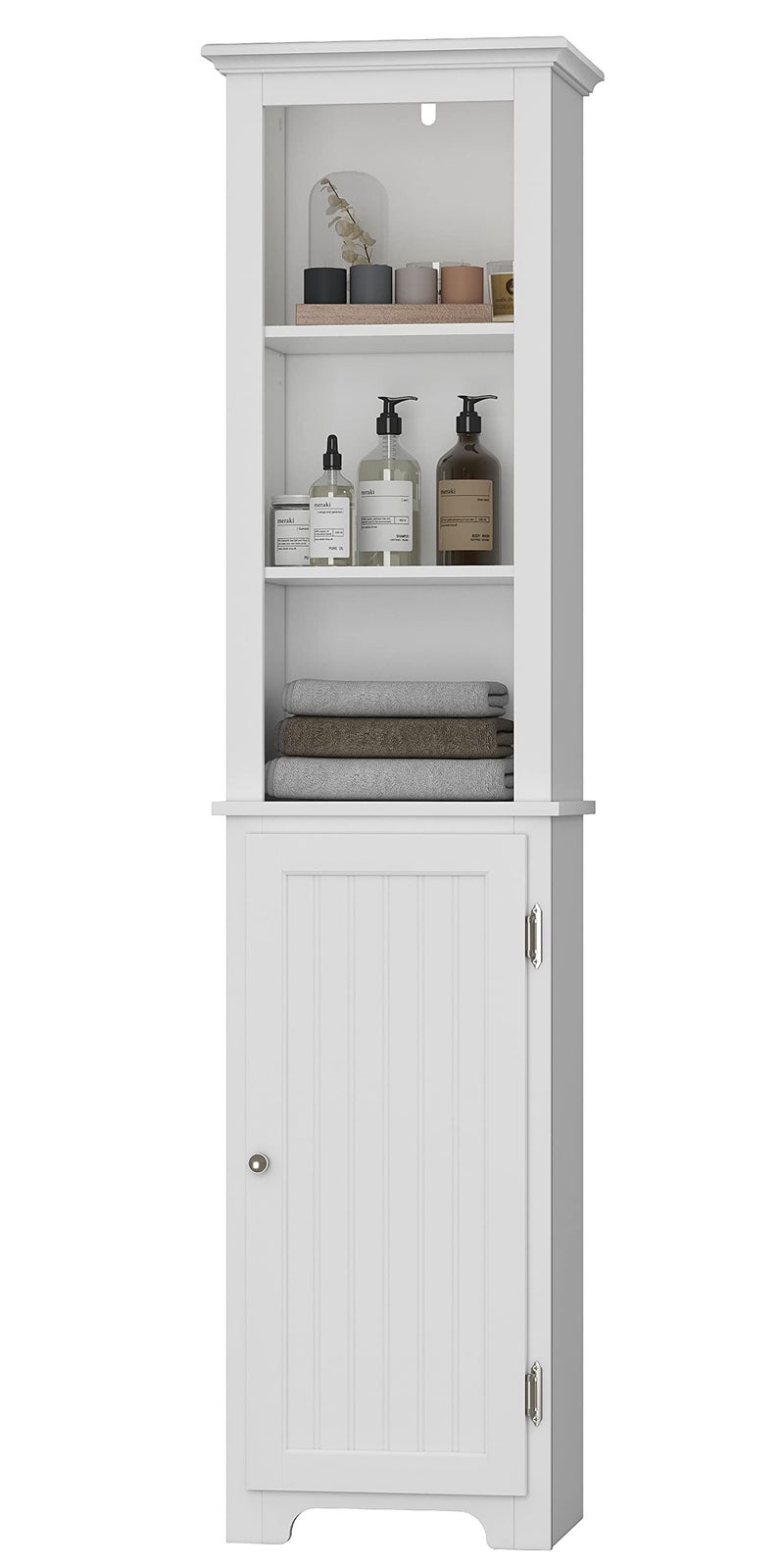 UTEX 64 Freestanding Storage Cabinet Bathroom Tall Silm Cabinet with Doors and Adjustable Shelves Free Standing Linen Tower Home Storage Furniture White