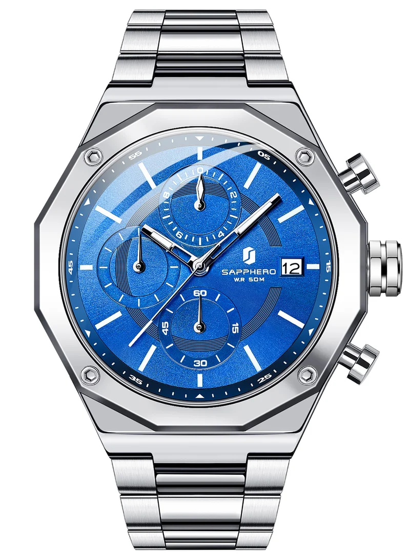 Sapphero  SAPPHERO Men's Wrist Watches Octagonal Stainless Steel Quartz Watch for Men 50M Waterproof Analog Movement with Date Elegant Mens Gift SO2203 for Men | Best Price UAE