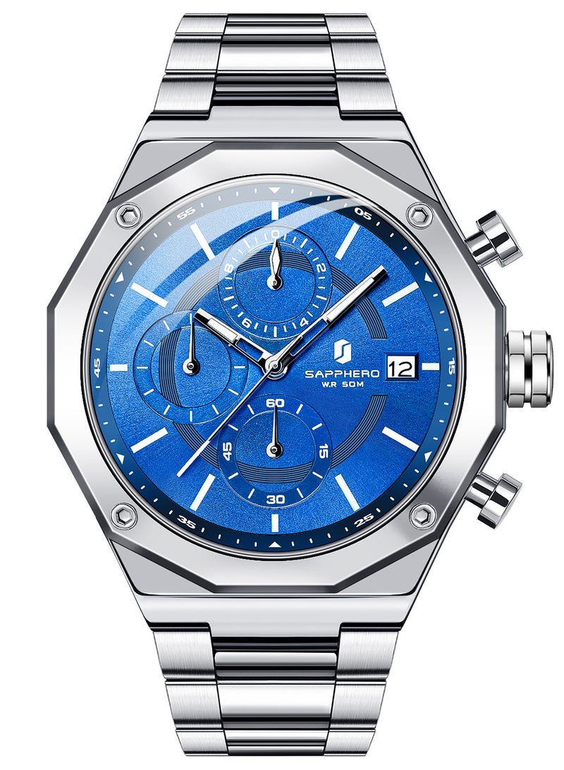 SAPPHERO Men's Wrist Watches Octagonal Stainless Steel Quartz Watch for Men 50M Waterproof Analog Movement with Date Elegant Mens Gift SO2203 - Image 3