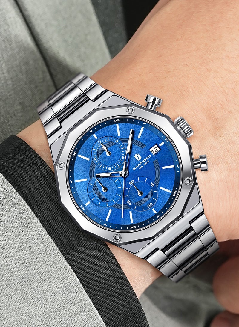 SAPPHERO Men's Wrist Watches Octagonal Stainless Steel Quartz Watch for Men 50M Waterproof Analog Movement with Date Elegant Mens Gift SO2203 - Image 1