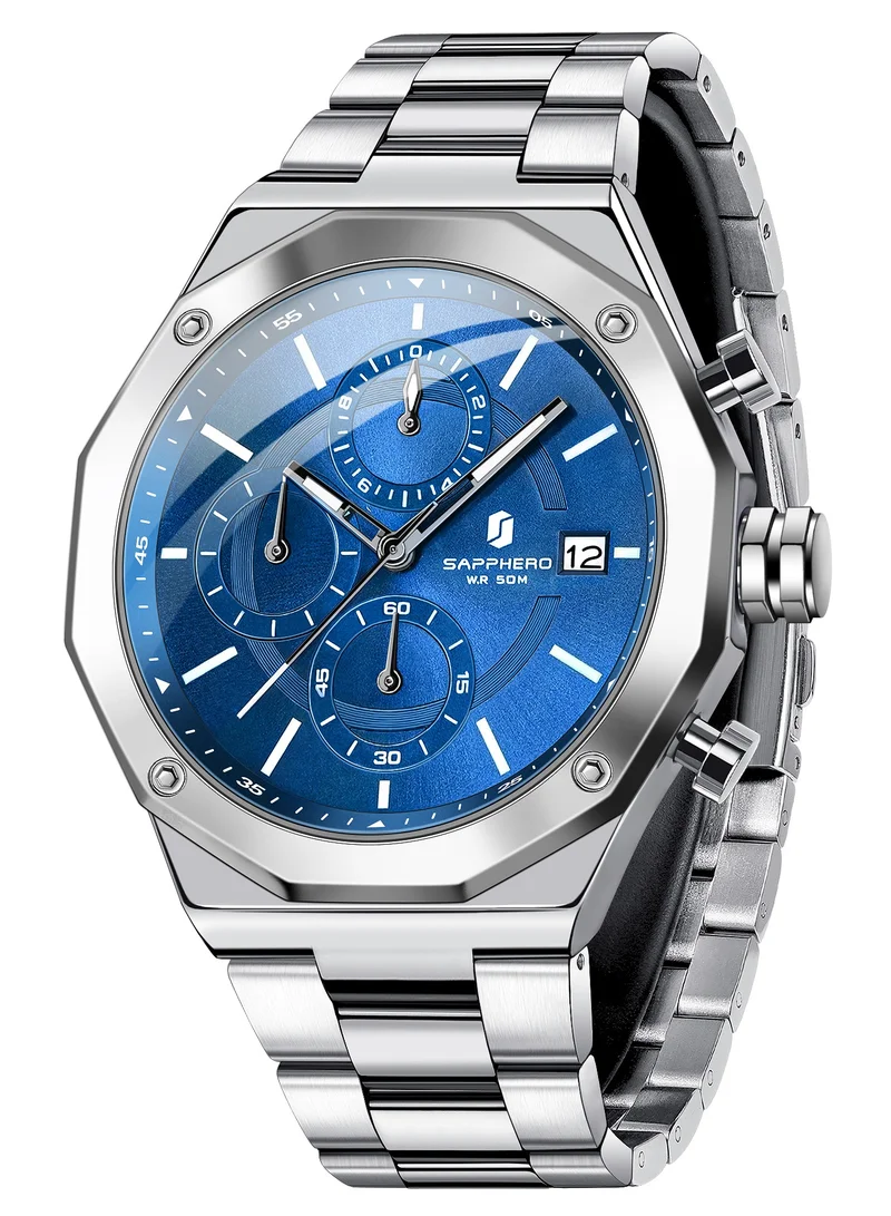 Sapphero SAPPHERO Men's Wrist Watches Octagonal Stainless Steel Quartz Watch for Men 50M Waterproof Analog Movement with Date Elegant Mens Gift SO2203
