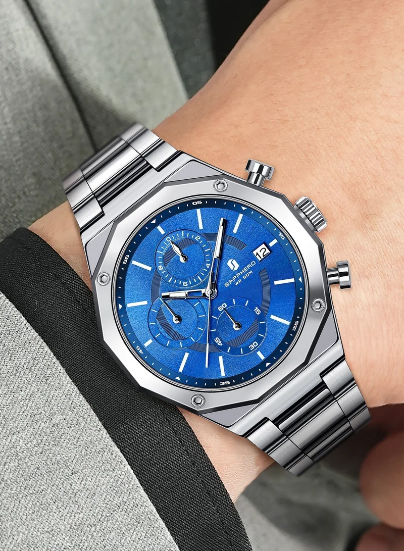 Sapphero SAPPHERO Men's Wrist Watches Octagonal Stainless Steel Quartz Watch for Men 50M Waterproof Analog Movement with Date Elegant Mens Gift SO2203