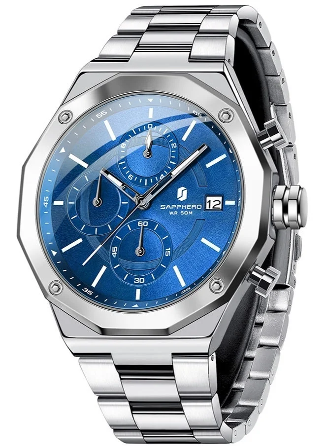 Sapphero SAPPHERO Men's Wrist Watches Octagonal Stainless Steel Quartz Watch for Men 50M Waterproof Analog Movement with Date Elegant Mens Gift SO2203