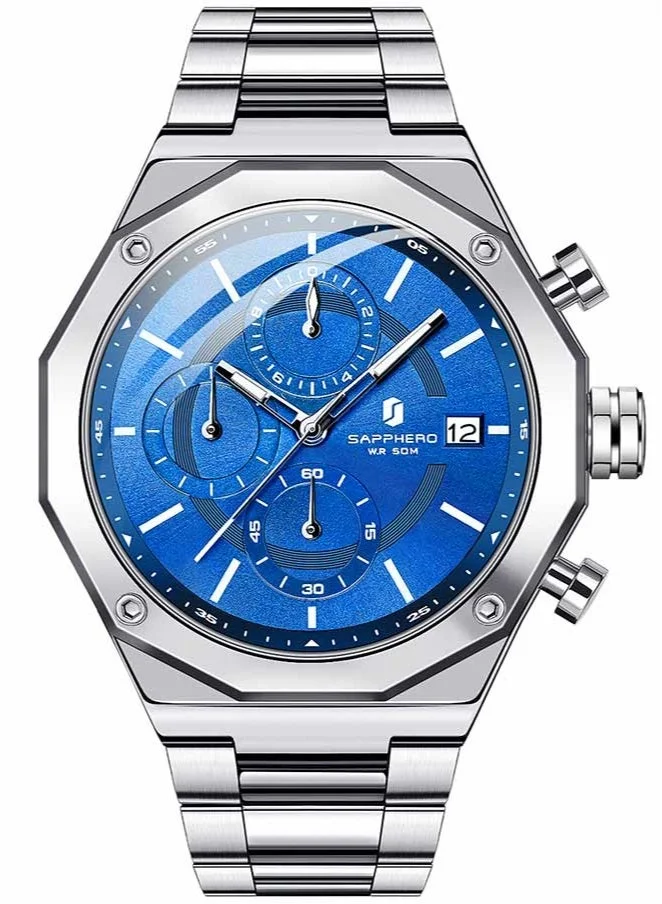 Sapphero SAPPHERO Men's Wrist Watches Octagonal Stainless Steel Quartz Watch for Men 50M Waterproof Analog Movement with Date Elegant Mens Gift SO2203