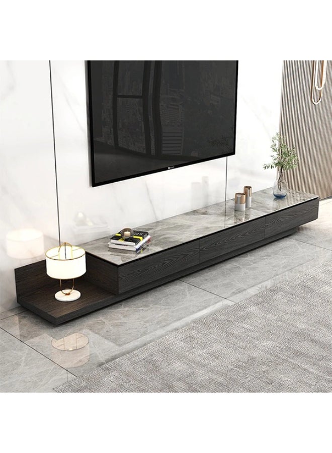 NEO FRONT FURNITURE Expandable TV Unit – White Marble Top with Wooden Base, Luxury Modern TV Stand for Living Room, Adjustable Length Design for Home Décor (2000–2500 x 400 x 310 mm) KV2108  - Image 1